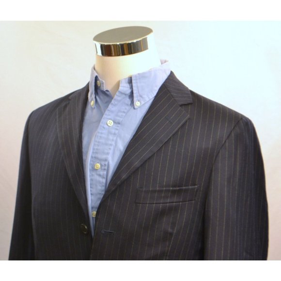 J. CREW Men's 3 Button 100% Wool Navy Pinstripe Sport Coat Blazer 38R EUC - Picture 1 of 9